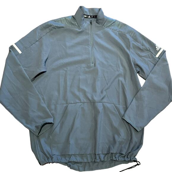 Adidas Mens Large Gray Lightweight Quarter Zip Pullover Top Drawstring Waist - Picture 1 of 7